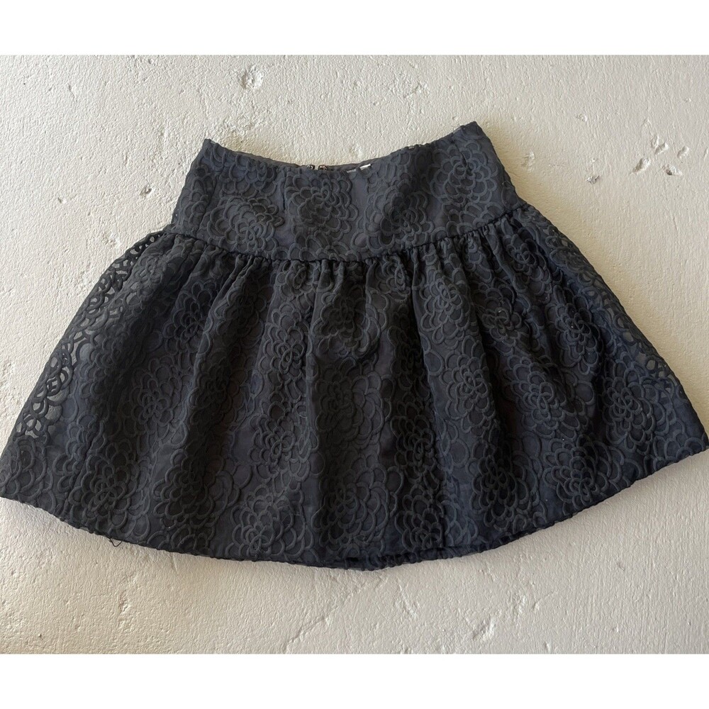 Kate Spade Do Wonder Rose Skater Black Lace Skirt Size 0 Waist 26